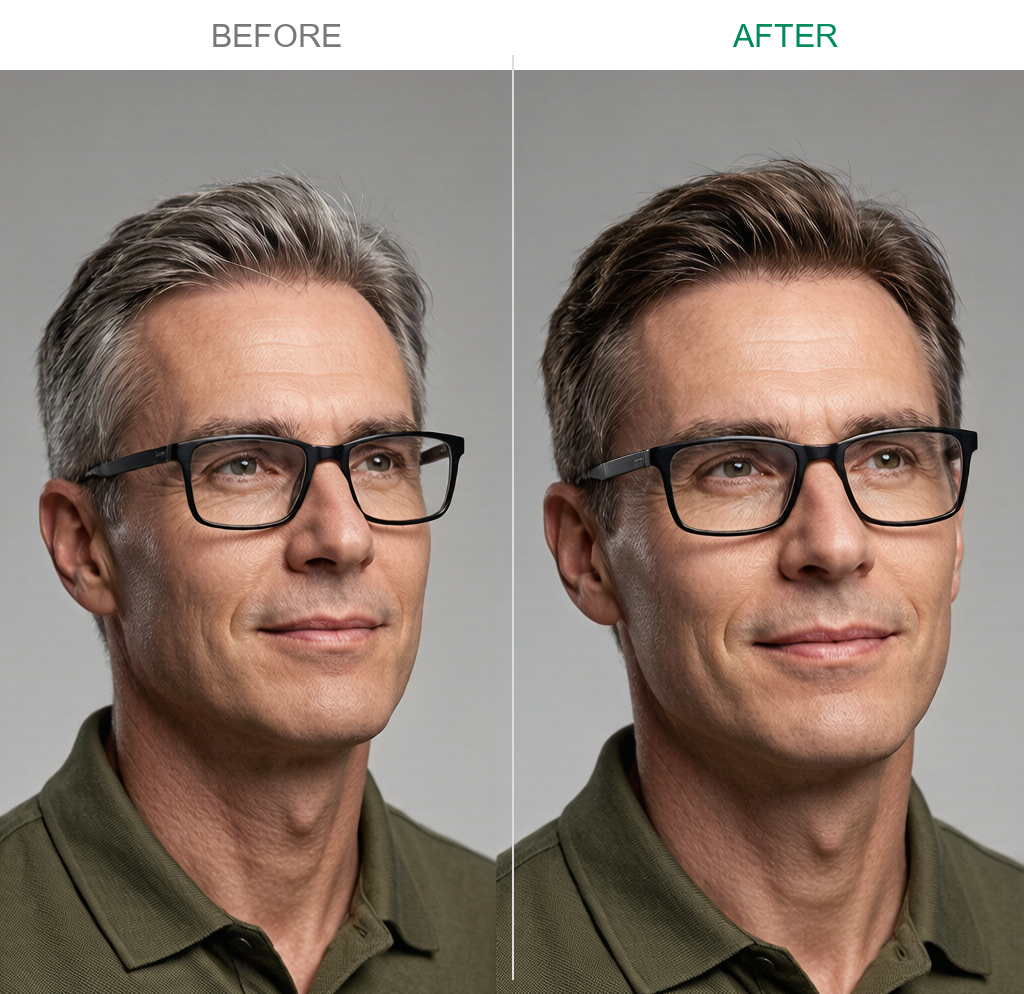 Before and after comparison showing anti-aging results for mature man